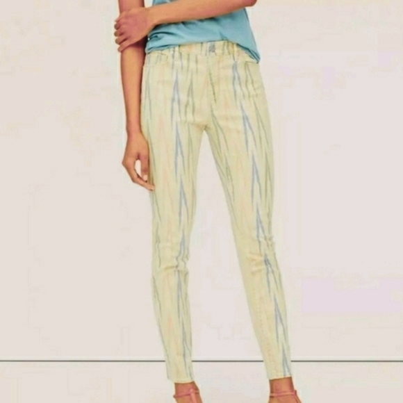 Loft Yellow Blue Ikat Print Modern High Waist Skinny Jeans Size 25 / 0 - Picture 1 of 11
